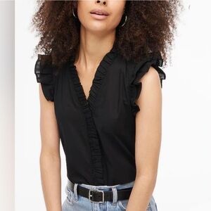 J. Crew Black Sleeveless Ruffle Trim Blouse - S